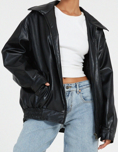 Stylish Oversized Lightweight Leather Jacket for Women