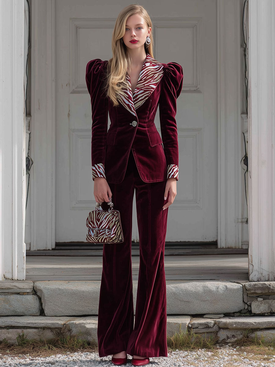 Vintage Zebra Print Red Velvet Lapel Set