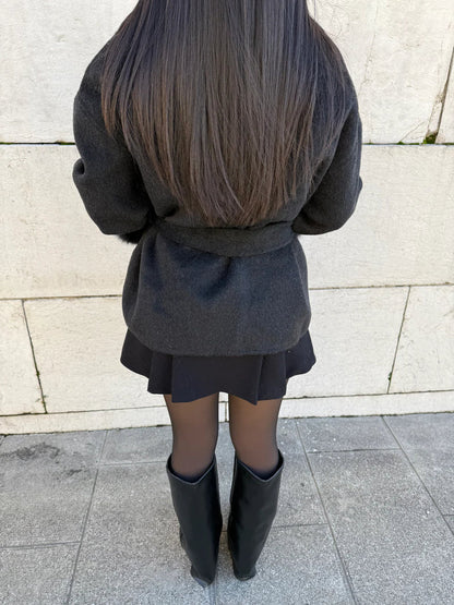 Faya Jas Women's Elegant Winter Jacket with Faux Fur Trim and Stylish Waist Belt