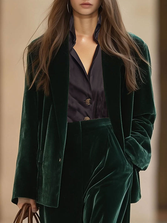 Vintage-Inspired Loose Velvet Blazer with Pockets - Ships in 24 Hours