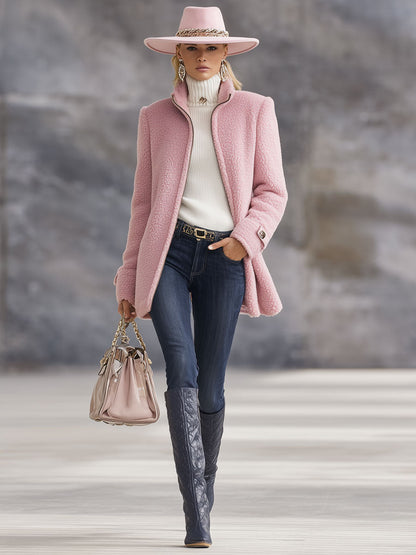 Retro Pink Fleece Zip-Up Jacket