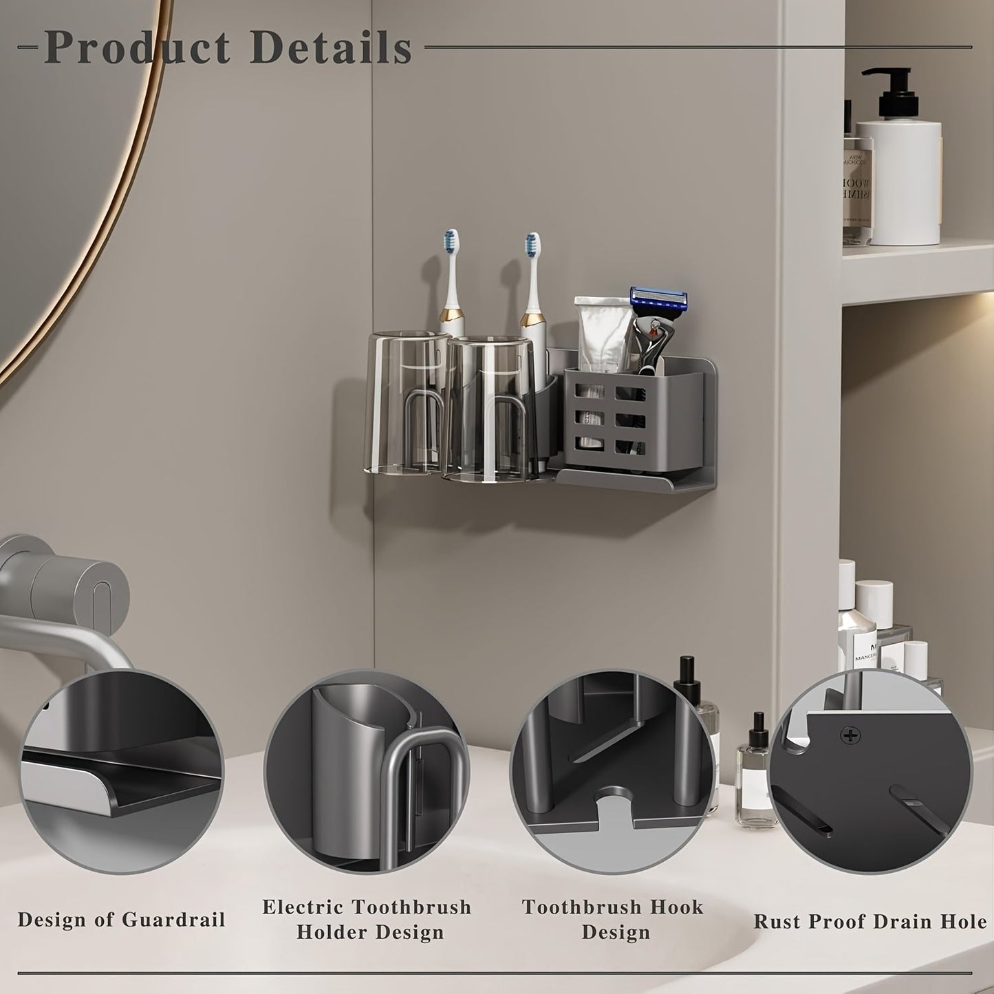 BristleHub | Wall-Mounted Electric Toothbrush Organizer with Drainage Holes for Bathroom