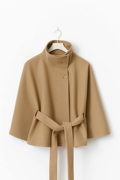 Clara Capejacket | Women's High-Collar Coat with Cape Sleeves and Belt