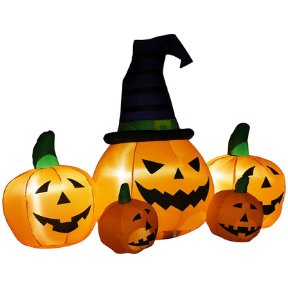 Large LED Inflatable Halloween Pumpkins with Witch Hat - 180 cm Garden Decoration