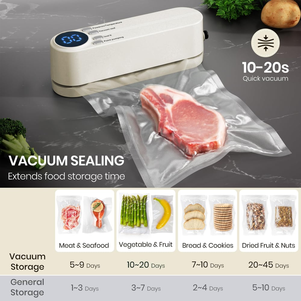 Cordless Vacuum Sealer – Extend Food Freshness for Up to 5 Times Longer