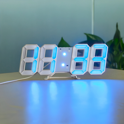 Contemporary 3D LED Wall Clock with Digital Display and User-Friendly Controls