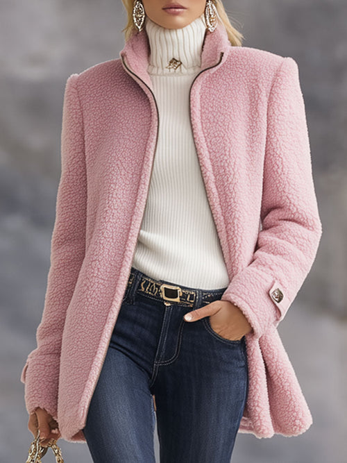 Retro Pink Fleece Zip-Up Jacket