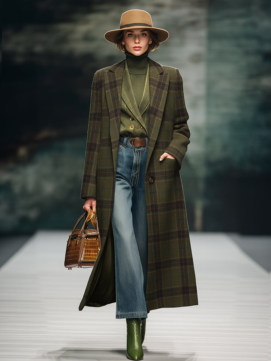 Classic Plaid Long Wool Coat