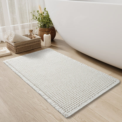 AbsorbEase | Ultra-Absorbent Waffle Bath Mat with Tassels - Non-Slip Design