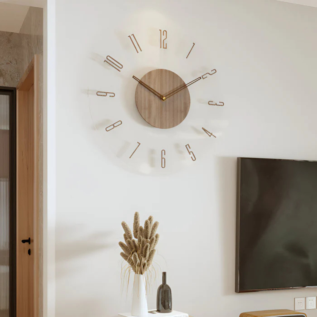 Nock 30 cm Contemporary Wall Clock in Acrylic and Wood for Living Room Decor
