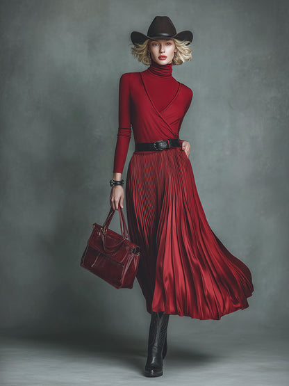 Chic Two-Piece Maxi Dress Set with Pleated Hem and Faux Neckline