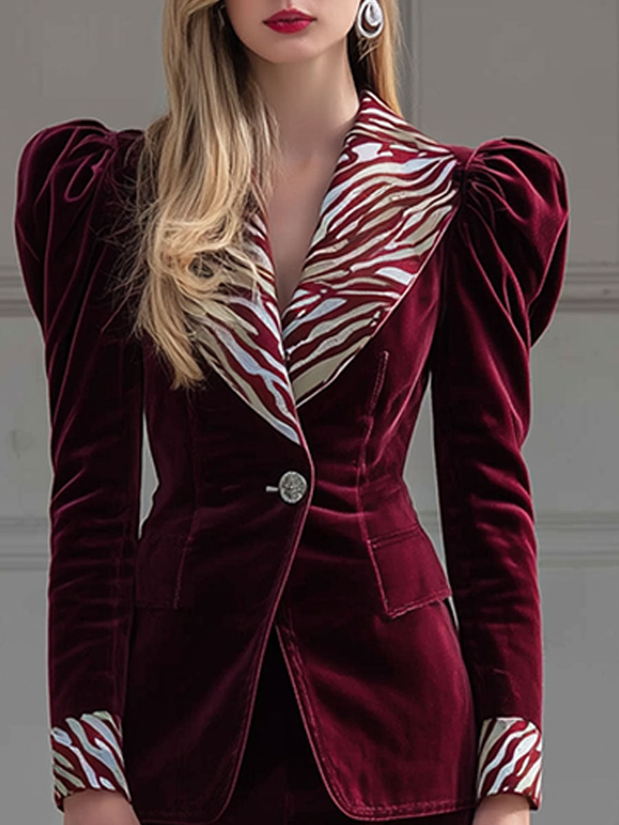 Vintage Zebra Print Red Velvet Lapel Set