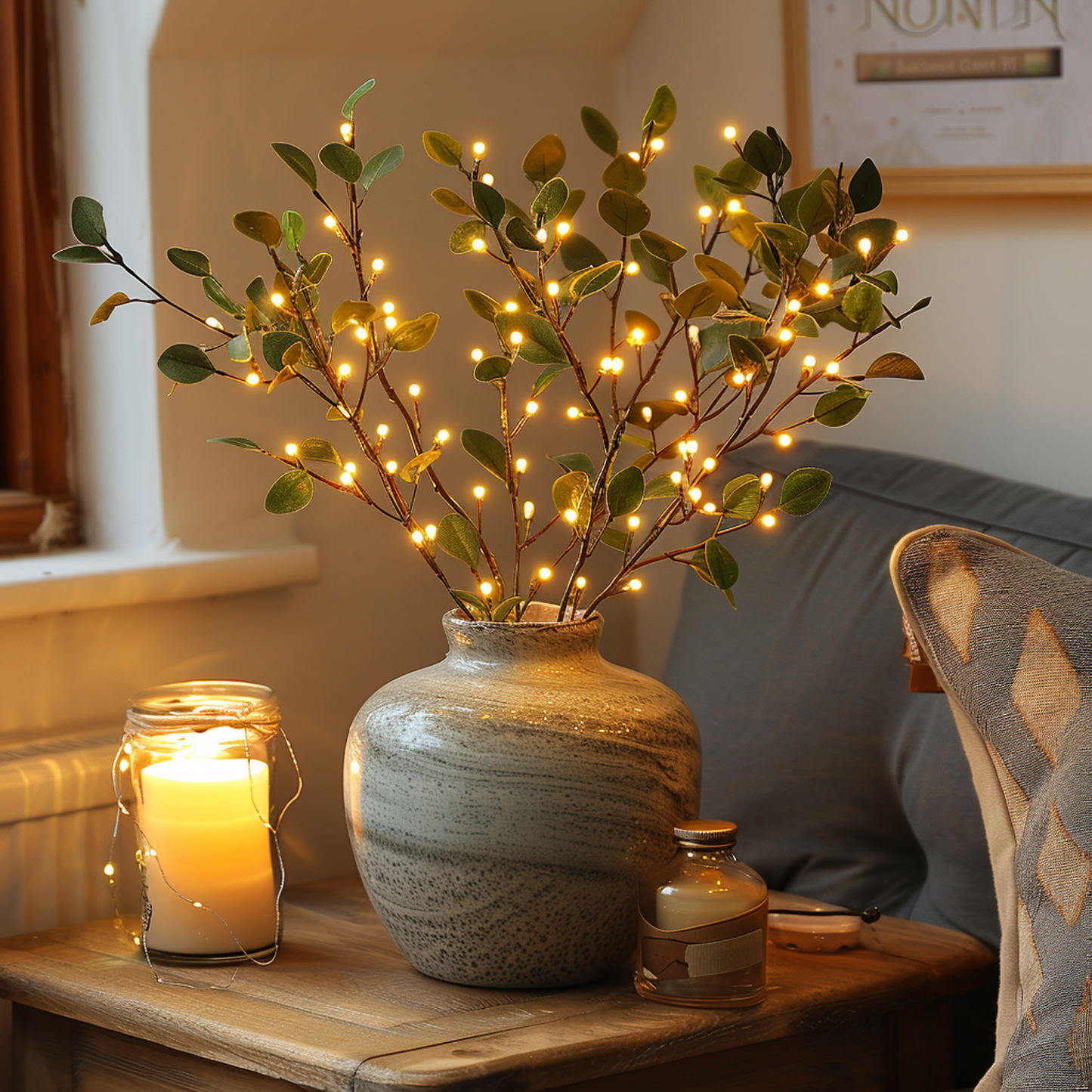 Fairy Light-Embellished Olive Branch