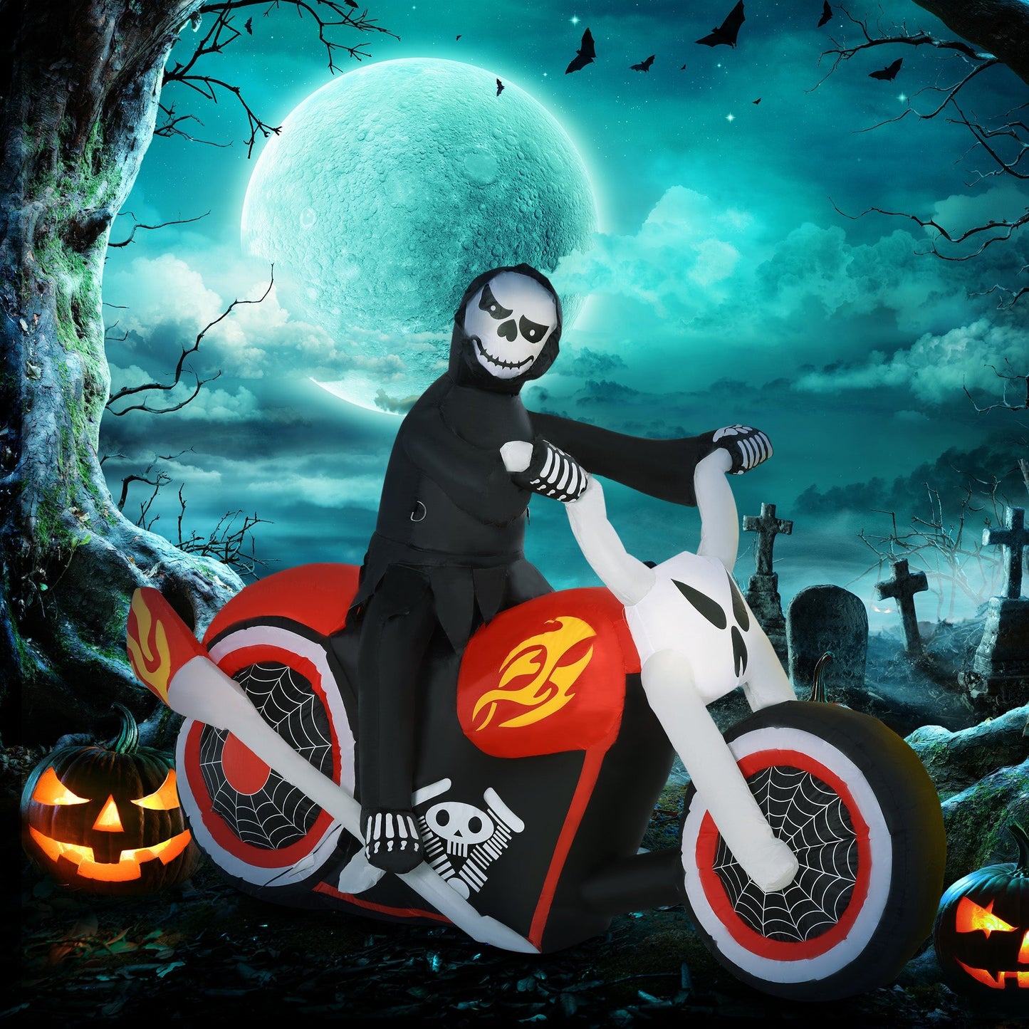 Spooky LED Inflatable Halloween Motorcycle Rider Decoration (180×55×120 cm)