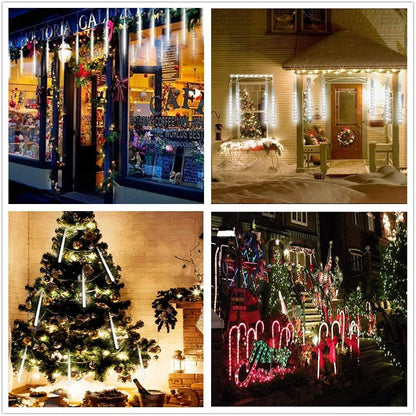Illuminated Meteor Icicles with Cascading Snow Effect