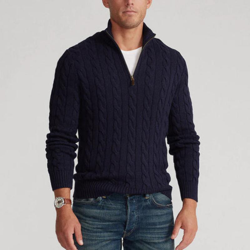 Men's Jumper with Half Zip and Cable Pattern