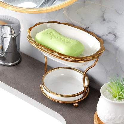 LuxeDish | Sophisticated Ceramic Soap Dish with Elevated Draining Rack for the Bathroom - Premium Soap Holder