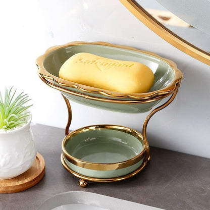 LuxeDish | Sophisticated Ceramic Soap Dish with Elevated Draining Rack for the Bathroom - Premium Soap Holder