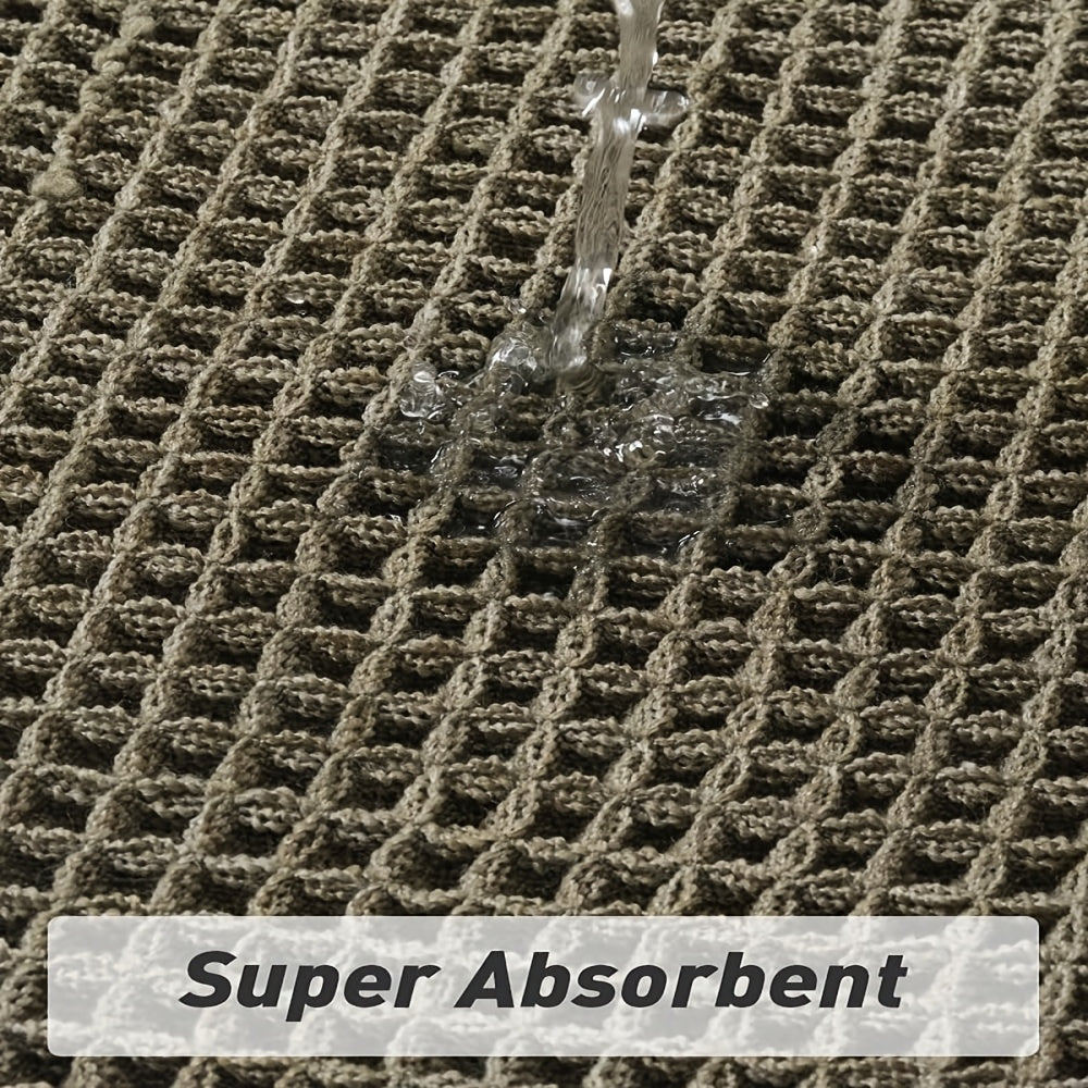 AbsorbEase | Ultra-Absorbent Waffle Bath Mat with Tassels - Non-Slip Design