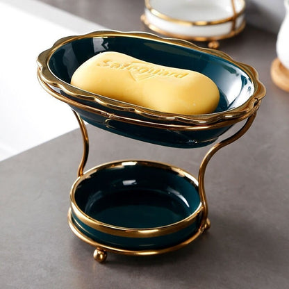 LuxeDish | Sophisticated Ceramic Soap Dish with Elevated Draining Rack for the Bathroom - Premium Soap Holder