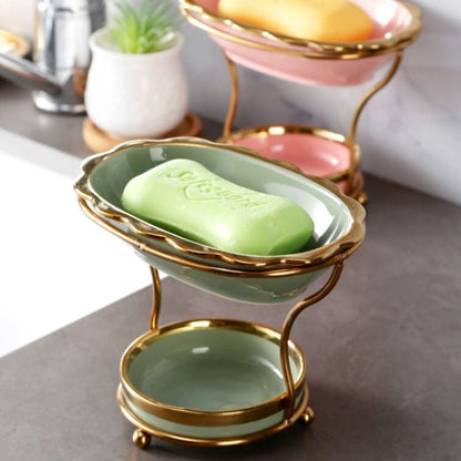 LuxeDish | Sophisticated Ceramic Soap Dish with Elevated Draining Rack for the Bathroom - Premium Soap Holder