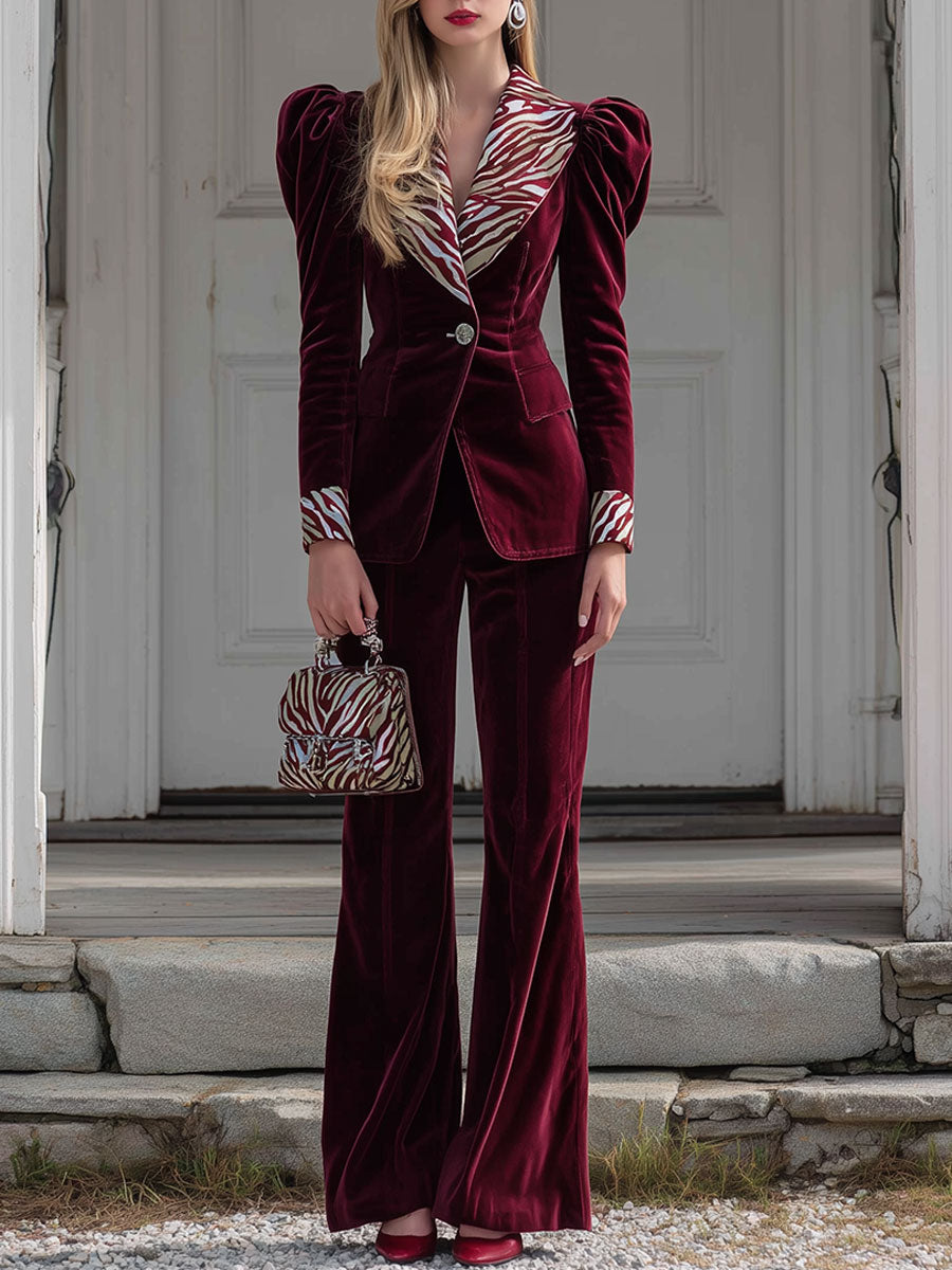 Vintage Zebra Print Red Velvet Lapel Set