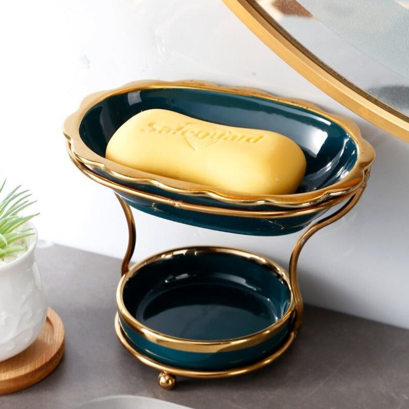 LuxeDish | Sophisticated Ceramic Soap Dish with Elevated Draining Rack for the Bathroom - Premium Soap Holder