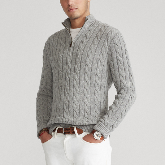 Men's Jumper with Half Zip and Cable Pattern