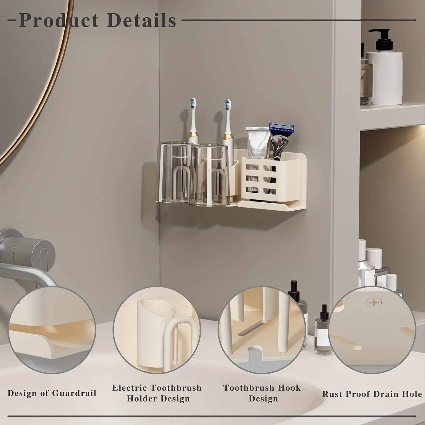 BristleHub | Wall-Mounted Electric Toothbrush Organizer with Drainage Holes for Bathroom
