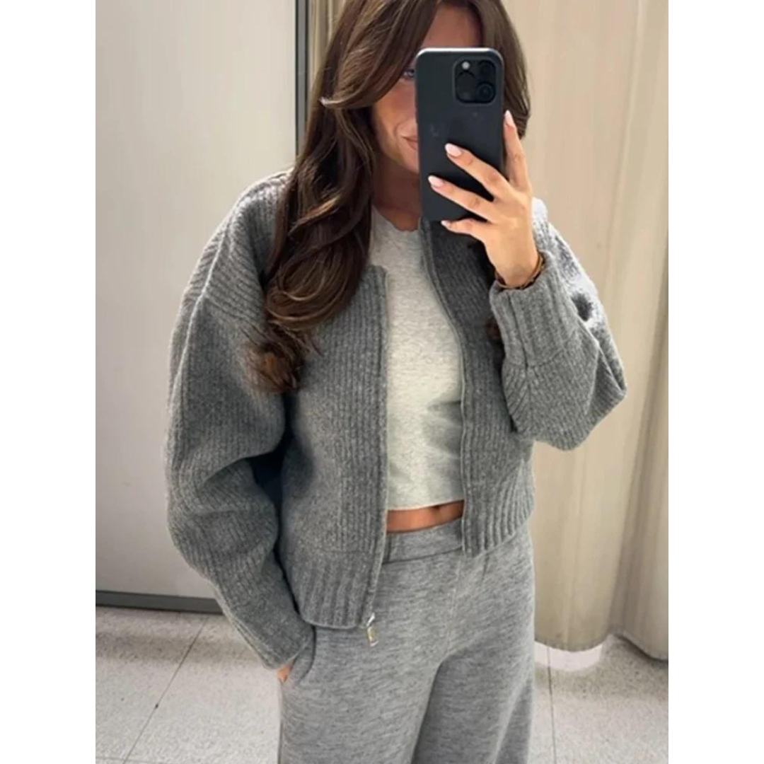 Orhaney | Women's Zip-Up Round Neck Cardigan