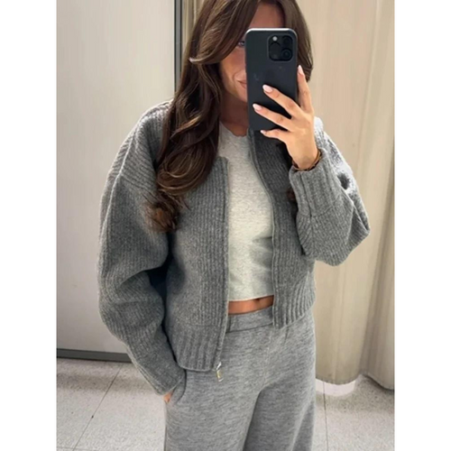 Orhaney | Women's Zip-Up Round Neck Cardigan