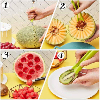 3-in-1 Stainless Steel Fruit Slicer Set – Slice, Scoop, and Hollow