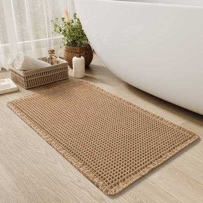 AbsorbEase | Ultra-Absorbent Waffle Bath Mat with Tassels - Non-Slip Design