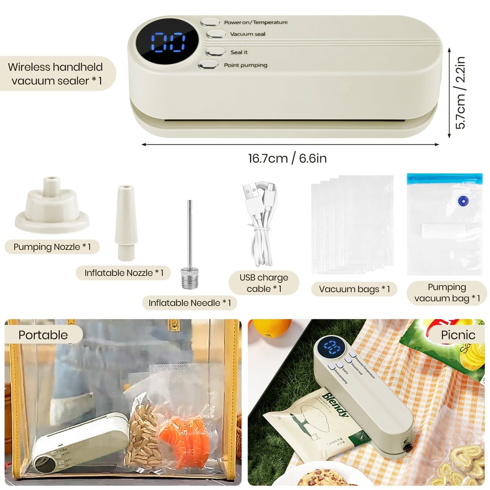 Cordless Vacuum Sealer – Extend Food Freshness for Up to 5 Times Longer