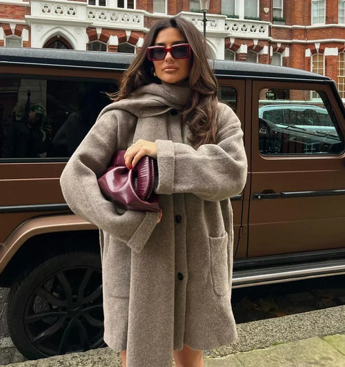 LD | Cozy Knit Oversized Coat with Matching Scarf