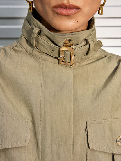 Celina | Cropped Jacket with Belted Collar in Cotton Blend