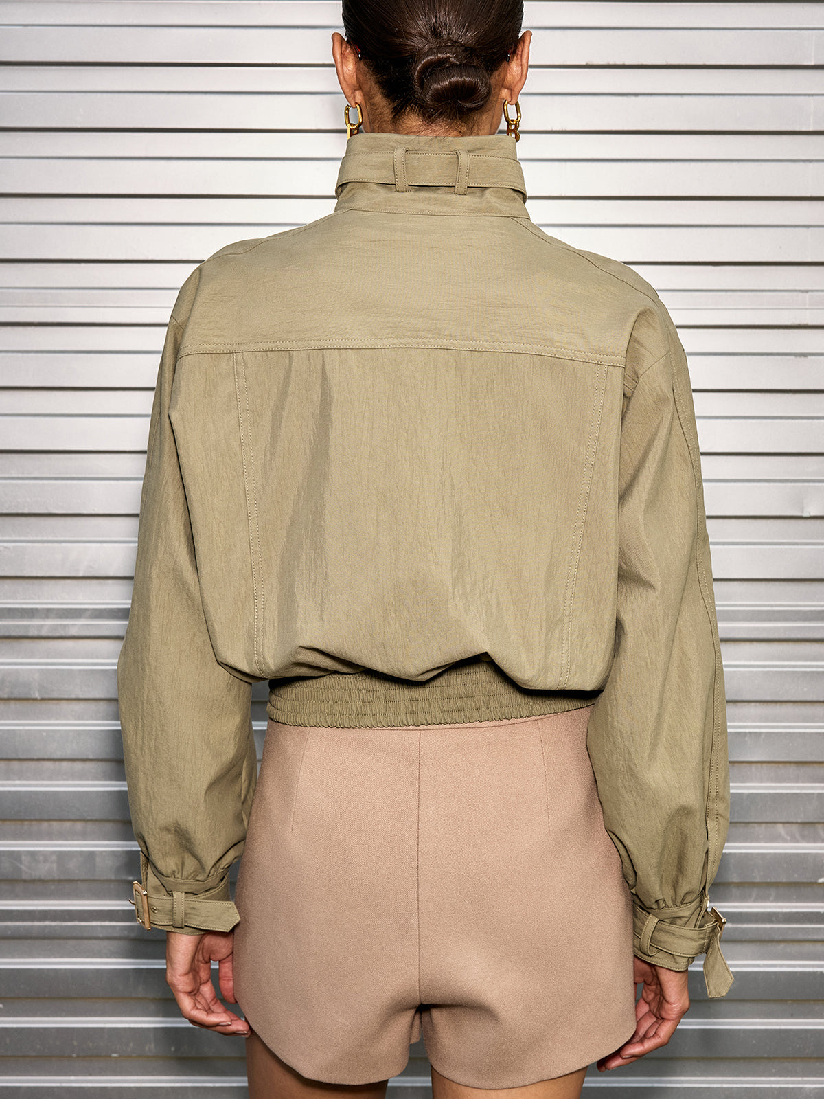 Celina | Cropped Jacket with Belted Collar in Cotton Blend