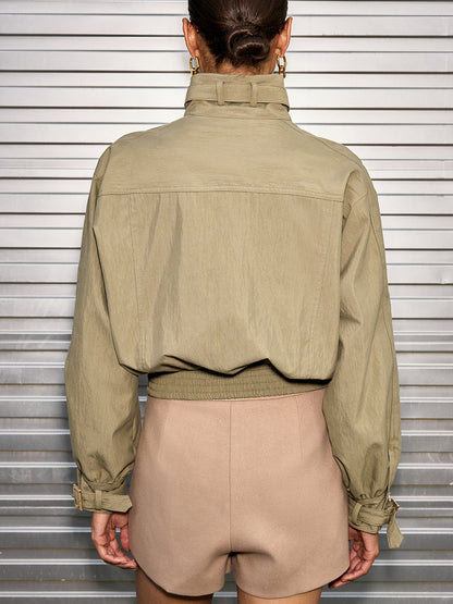 Celina | Cropped Jacket with Belted Collar in Cotton Blend