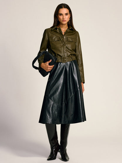 Teressa | Belted PU Leather Cargo Jacket