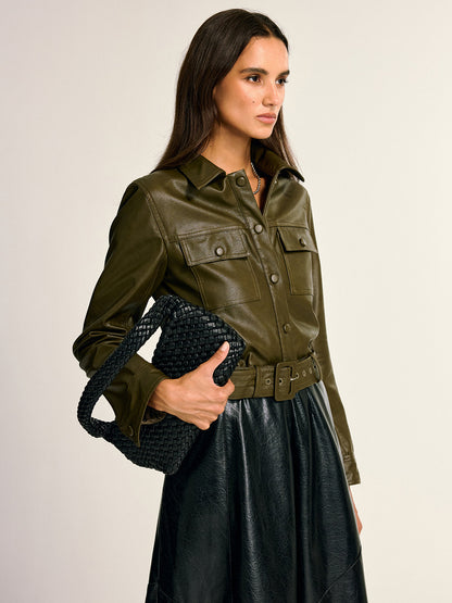 Teressa | Belted PU Leather Cargo Jacket