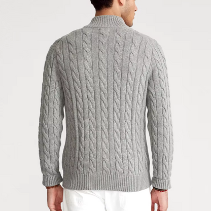 Men's Jumper with Half Zip and Cable Pattern