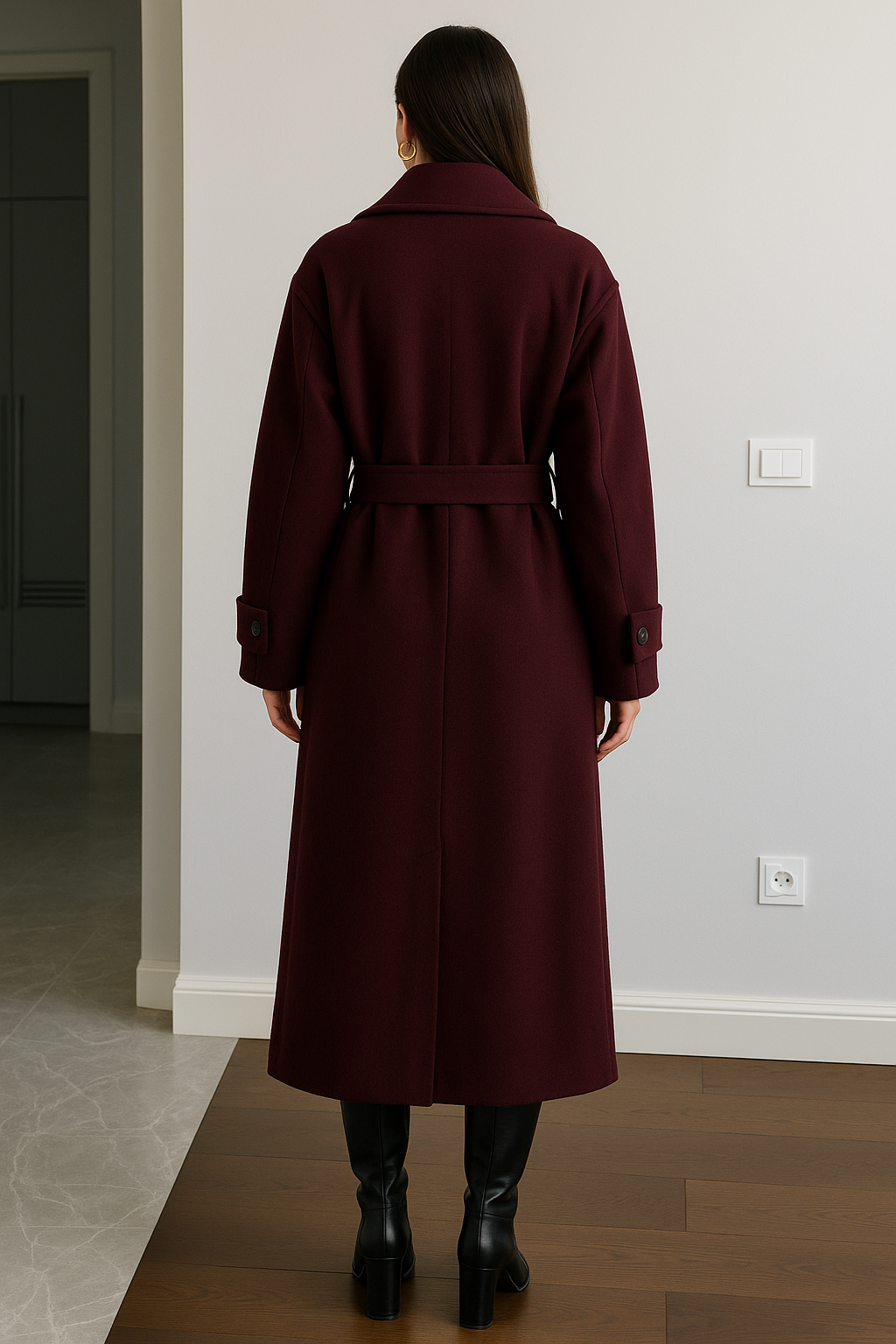 Burgundy Oversized Wool Jacket for Women - Classic Elegance