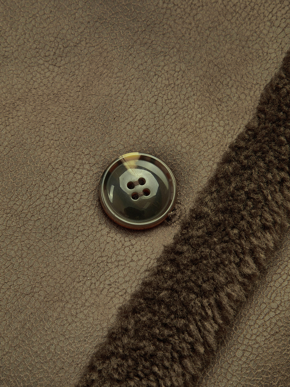 Violette | Longline Double-Breasted Fleece-Lined Faux Leather Coat