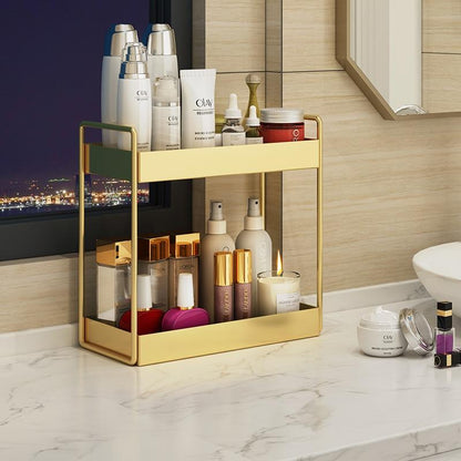 EleganceTray | Premium Gold Metal Storage Tray - Sleek Vanity & Bathroom Organizer