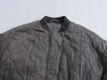 Women's Casual Quilted Bomber Jacket with Ribbed Collar