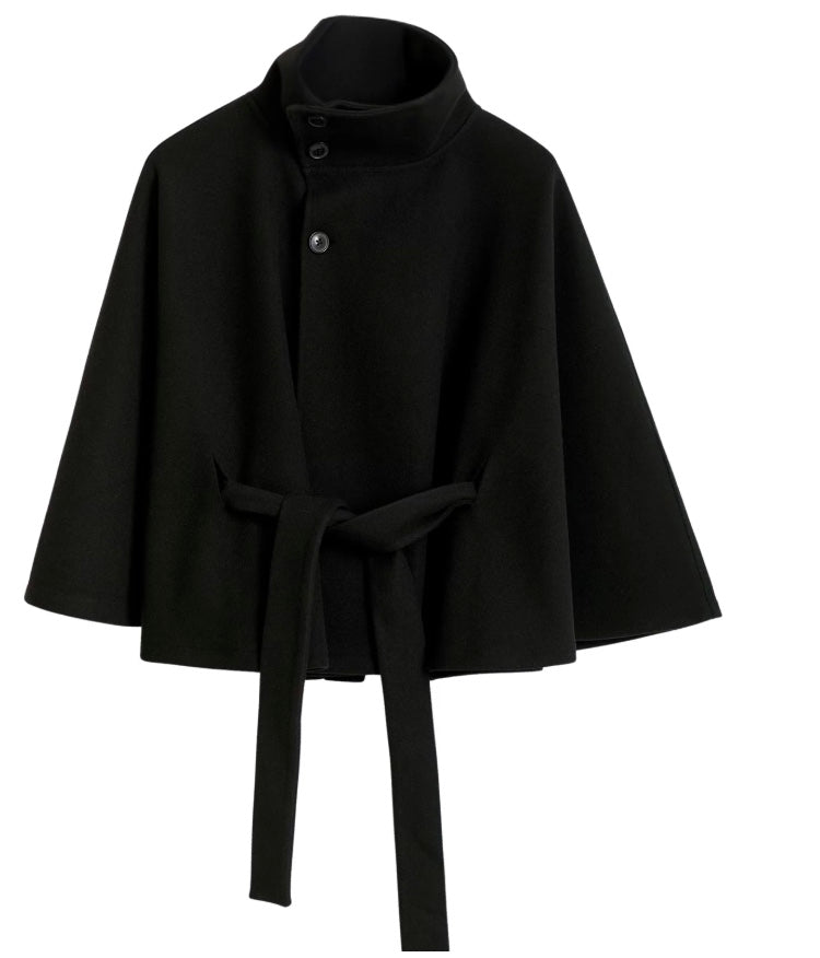 Clara Capejacket | Women's High-Collar Coat with Cape Sleeves and Belt