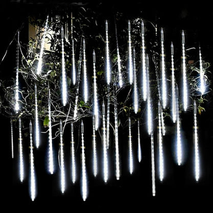 Illuminated Meteor Icicles with Cascading Snow Effect