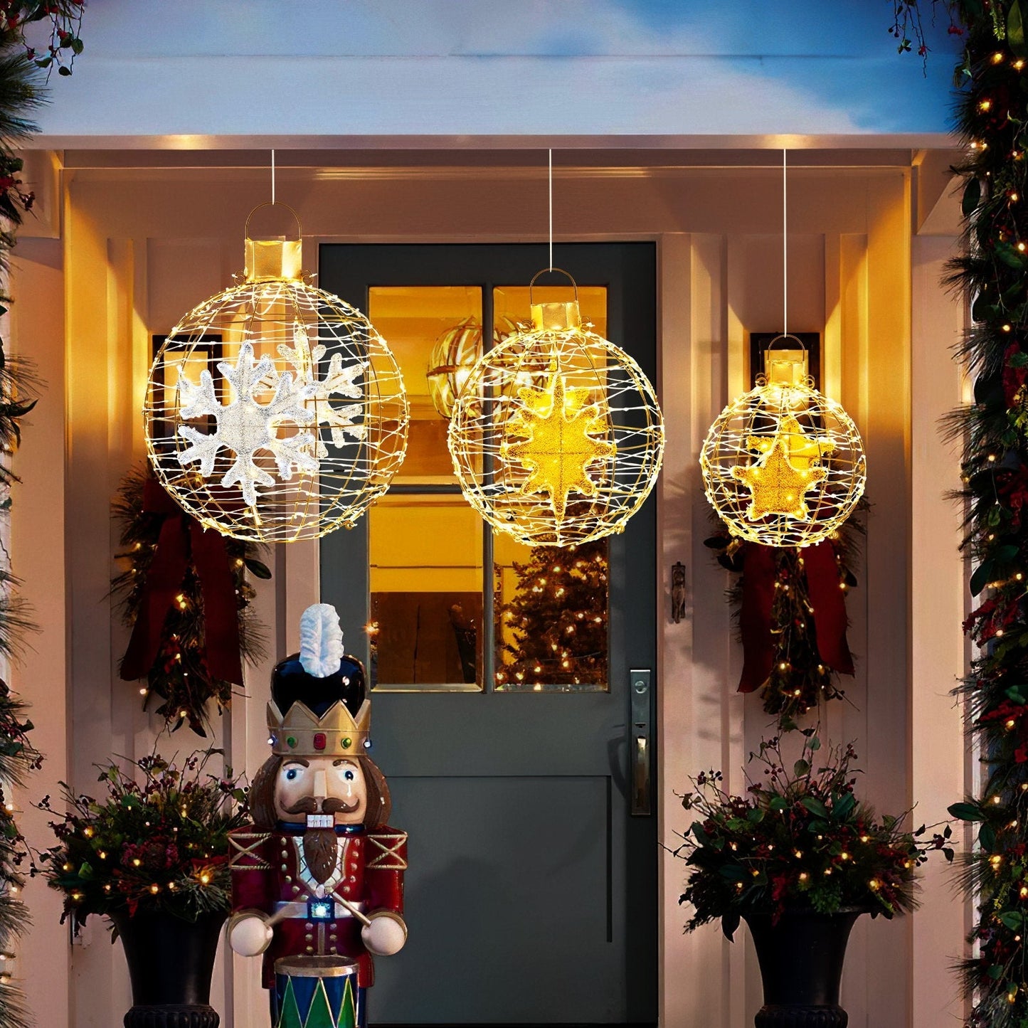 LED-Illuminated Hanging Christmas Ornament Balls