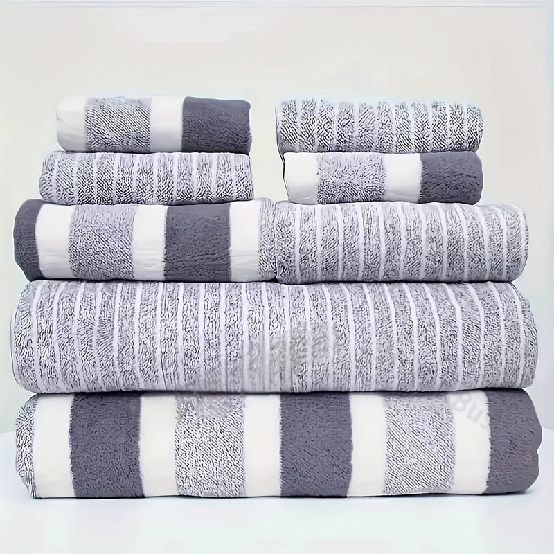 AquaPlush 8-Piece Coral Fleece Bath Towel Set - Ultra Absorbent & Quick-Drying