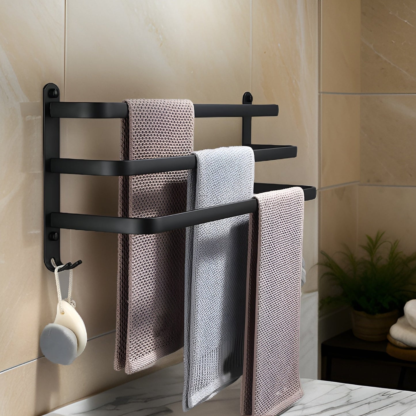 HangEase | 3-Tier Wall-Mounted Towel Organizer - Space-Saving Aluminium Bathroom Storage
